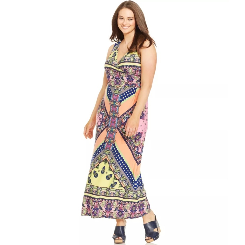 NY Collection neon paisley surplice maxi dress